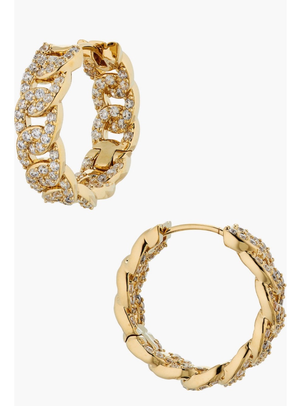 NWT Nadri Twilight Cubic Zirconia Pavé Curb Link Hoop Earrings, Gold